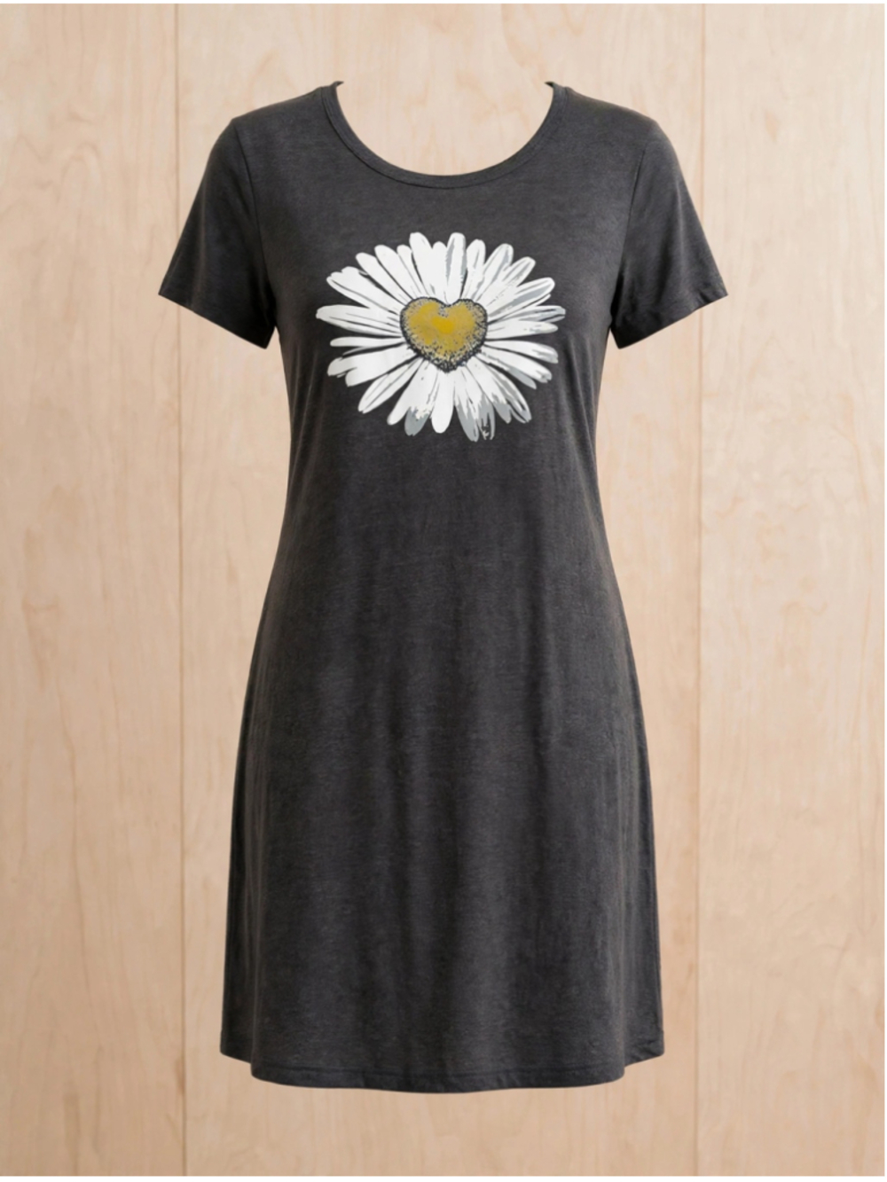Women's Instant Message Daisy Graphic T-Shirt Dress, Plus 1X, Grey/White